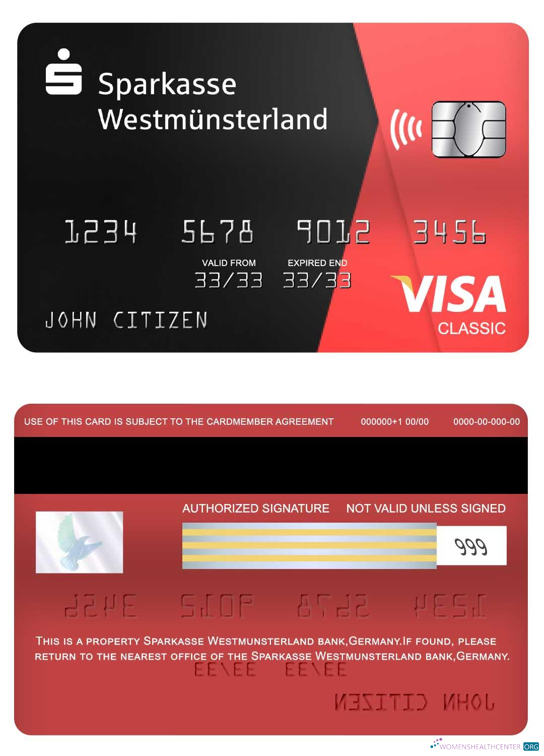Download Germany Sparkasse Westmunsterland bank visa classic card Photoshop template